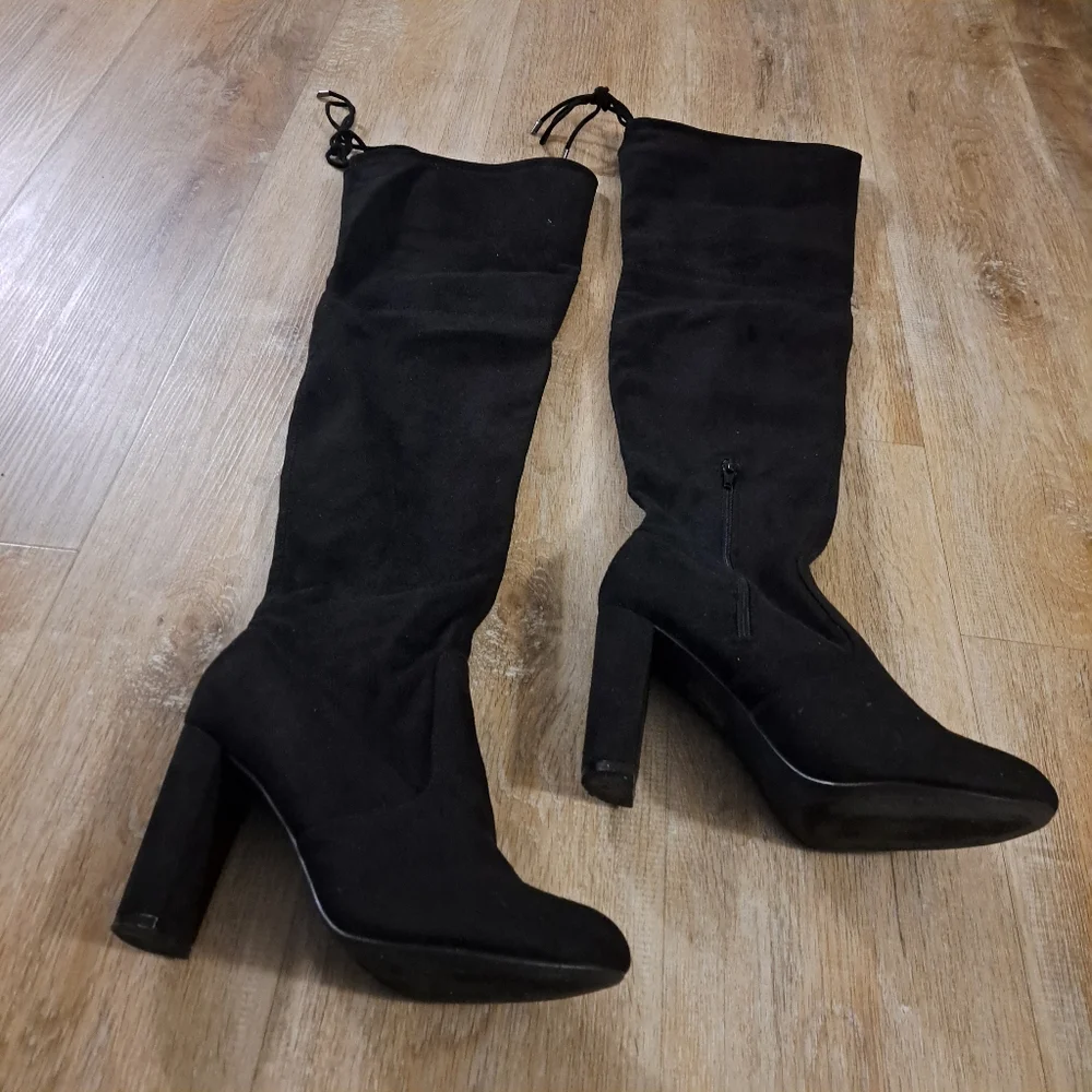 Fashion Nova Black Over The Knee-High Suede Heeled Boots Women's Size 9